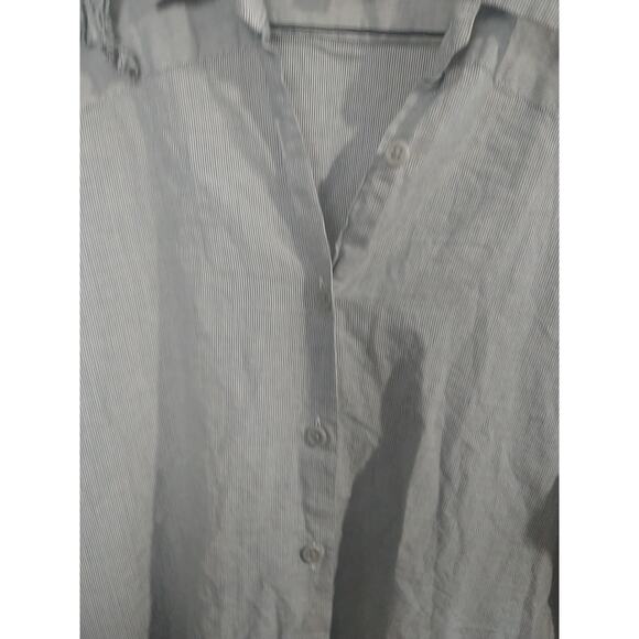 Sibel Saral Blouse Micro Stripe Ruffle Shoulder 3/4 Sleeve Button Front-med - Picture 6 of 9